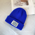 custom beanie leather patch plain knitted beanie